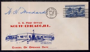 US Opening Day US Post Office North Chicago,IL 1954 Cover