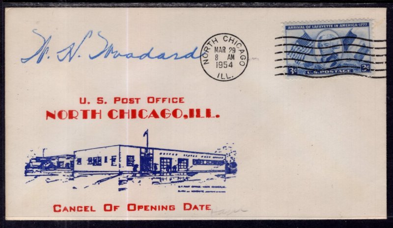 US Opening Day US Post Office North Chicago,IL 1954 Cover