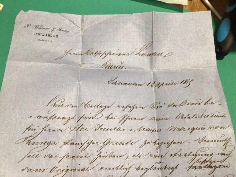 Switzerland Schwanden Canto Clarus 1865 Entire Cover A21500