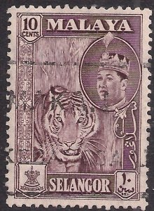 Selangor Malaya 1957 - 61 QE2 10ct Deep Maroon used SG 122 ( M789 )