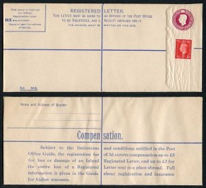 RP51 KGVI 4 1/2d Registered Envelope Size H2 No Value in Box MINT