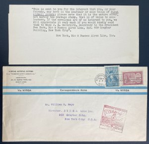 1930 Buenos Aires Argentina First Flight Airmail Cover FFC  To Usa Via NYRBA