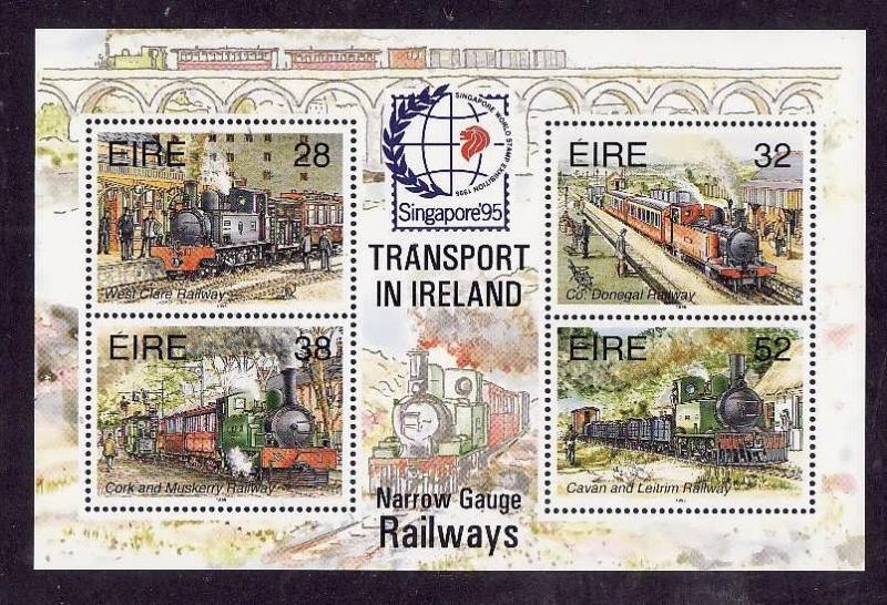 Ireland-Sc#959a-unused NH sheet-Trains-Locomotives-Railway-Singapore overprint-