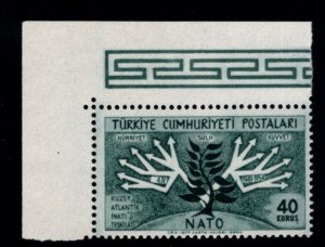 TURKEY Scott 1129 MNH** 1954 NATO anniversary stamp Top Value corner copy.