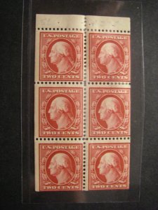 Scott 375a, 2c Washington, booklet pane of 6, MLH Early Booklet, CV $125, Pos A