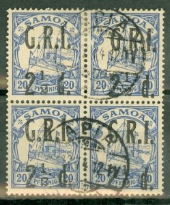 EY: Samoa 104a used block of 4 (horizontal perf seps) CV $180