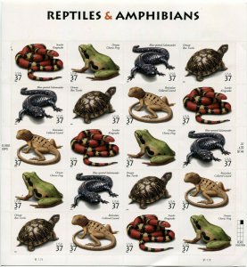 USA #3818a REPTILES & AMPHIBIANS 37c Pane of 20 Stamps Postage Sheet 2003 MNH