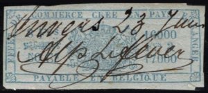 1861 Belgium Revenue 8 Francs 50 Centimes Tax Official Fiscal Stamp Used