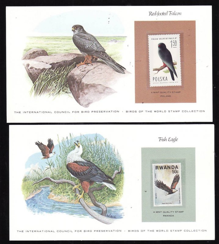 Birds-2 cards [#6a] with a mnh Bird of the World stamp-coloured cachet-Red-foo