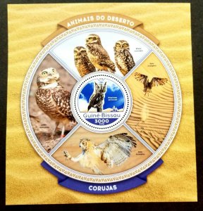 *FREE SHIP Guinea Bissau Bird Of Prey Owls 2016 Bird ms MNH *odd shape *unusual