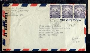 BARBADOS COVER (P0308B)  1944  SEAHORSE   6DX3 CENSOR  A/M COVER TO USA 