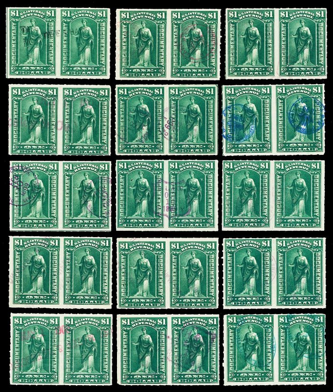 Scott R173 $1.00 Documentary Revenue 15 Pairs Used F-VF NICE CANCELS!