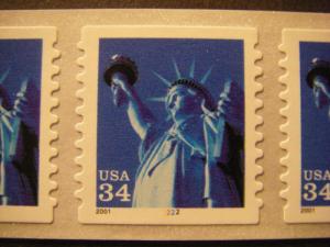 Scott 3466, 34c Statue of Liberty, PNC5 #2222, MNH Coil Beauty