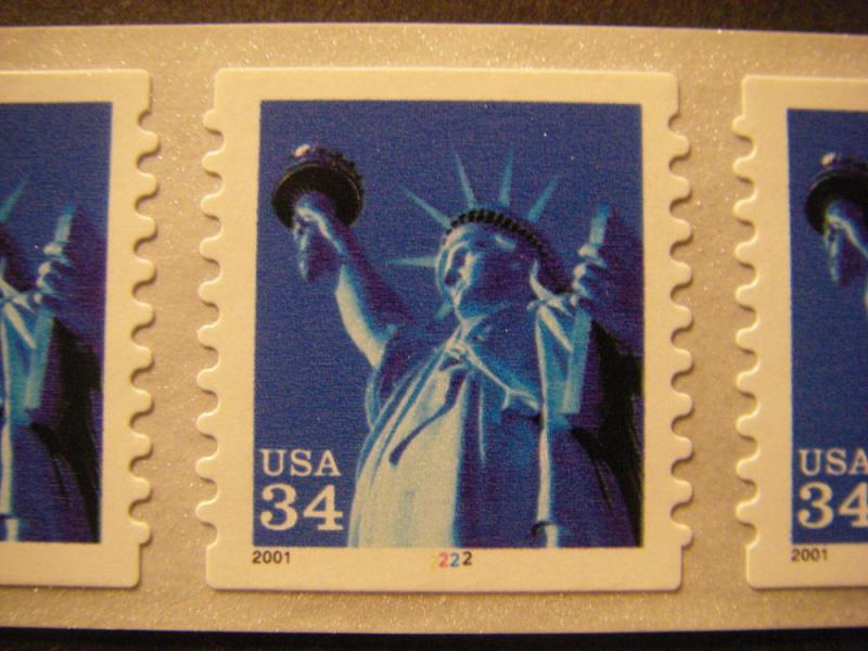 Scott 3466, 34c Statue of Liberty, PNC5 #2222, MNH Coil Beauty