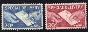 US 1954 20c & 30c Special Delivery, Scott E20-E21 used, value = 50c