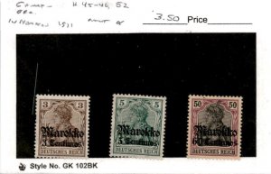 Germany Offices Morocco, Postage Stamp, #45-46, 52 Mint Hinged, 1911 (AG)