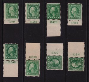 1917 Sc 498 MNH lot of 8 singles, mixed plate numbers, Hebert CV $48 (B19