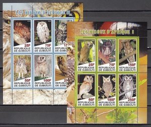 Djibouti, 2010 Cinderella issue. Owls of Africa, 2 sheets of 6. #1-2. ^