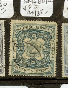 NORTH BORNEO  (P2907B) 25C  CREST LION SG45  ELOPURA RARE CANCEL VFU 