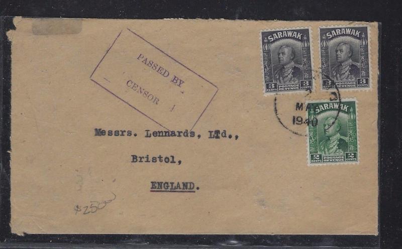   SARAWAK POSTAL HISTORY (P1509B) COVER  1940 3CX2+2C CENSOR SERALANG TO ENGLAND