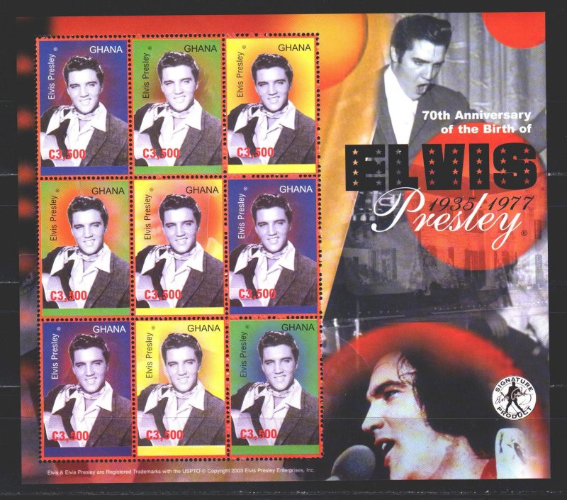 Ghana. 2006. Small sheet 3779-81. Elvis Presley singer, musician. MNH.