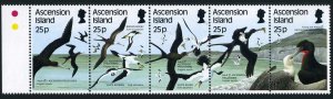 Ascension 430 ae strip, MNH. Michel 443-447. Frigate-birds 1987.