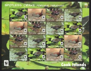 Cook Is. WWF Spotless Crake Bird 4v Without frame Sheetlet 2014 MNH