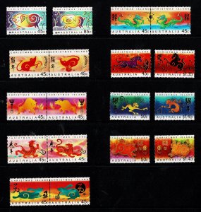 Christmas Island 1995 - 2007 Chinese Zodiac  Year of the .....  Nine Sets MNH