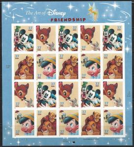 US 3868A 37c The Art of Disney Friendship pane of 20 mnh