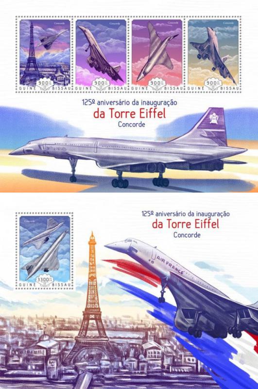 Concorde Eiffel Tower Planes Aviation Air Transport Guinea-Bissau MNH stamp set