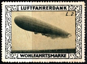 1914 WW I Germany Poster Stamp Luftfahrerdank Wohlfahrtsmarke Zeppelin L.2