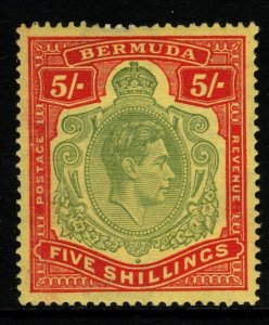 BERMUDA SG118d 1943 5/= PALE BLUISH-GREEN & CARMINE-RED ORD PAPER MNH