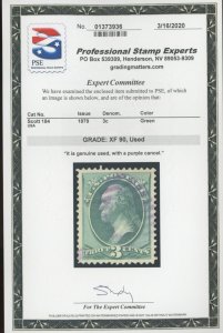 U.S. #184 USED WITH PSE CERT XF 90