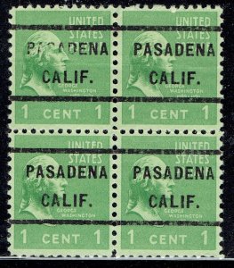 1938 1c Washington with precancel from PASADENA CA (804-232) Block of 4