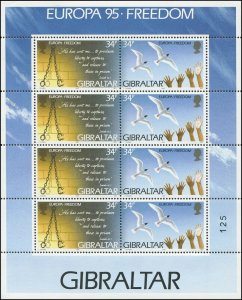 GIbraltar 1995 Sc 678-679 Birds Dove Hands Shackles CV $16