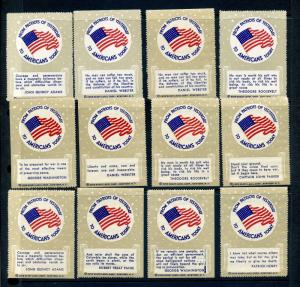 12 VINTAGE FROM PATRIOTS OF YESTERDAY TO AMERICANS TODAY POSTER STAMPS (L1025)