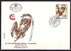 Yugoslavia, Scott cat. 1960. Pole Vault, Sports issue. First day cover.