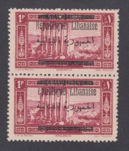 Lebanon Sc 88 MNH. 1928 1p  epublique error overprint, vertical pair w/ normal