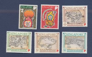 SINGAPORE  - Scott 741-742, 747-750 - unused hinged - New Year, Maps - 1996