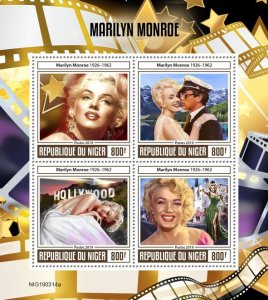 NIGER - 2019 - Marilyn Monroe - Perf 4v Sheet - Mint Never Hinged