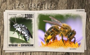 Central Africa - 2019 Bees on Stamps - Stamp Souvenir Sheet - CA190804b