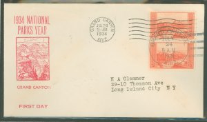 US 741 1934 2c Grand Canyon (part of the Nat'l Park Series) pair on an addressed (typed) FDC with a Fairway's cachet