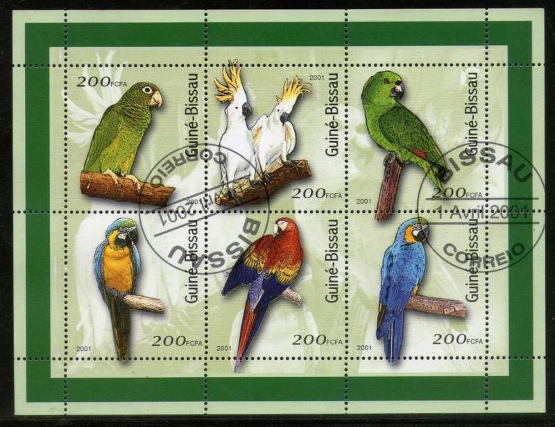 Guine Bissau 2001 Parrot Macau Cacatua Bird Fauna M/s Sheetlet Cancelled