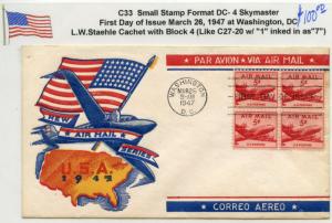 #C33 FDC L.W. STAEHLE CACHET W/ BLOCK/4 BM790