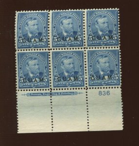 Guam 5 Overprint Mint Plate Block of 6 Stamps  (Bz 726)