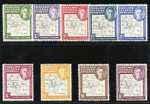 Falkland Is Dependencies 1946 KGVI Thin Maps set complete MNH. SG G9-G16.