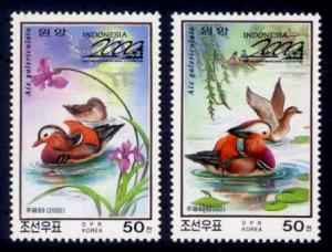 Korea (North) Sc# 4071-2 MH HR Mandarin Ducks w/ Indonesia 2000 ovpt.