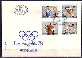 Yugoslavia, Scott cat. 1680-1683. USA Olympics issue. First day cover.