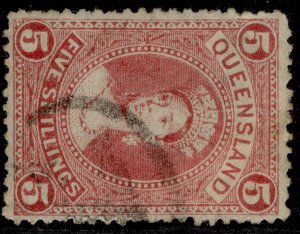 AUSTRALIA - Queensland QV SG163, 5s rose, USED. Cat £38.