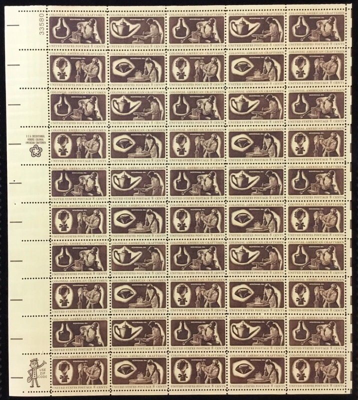 1456-1459  Colonial Craftsman    MNH  8 cent sheet of 50    FV $4.00    In 1972